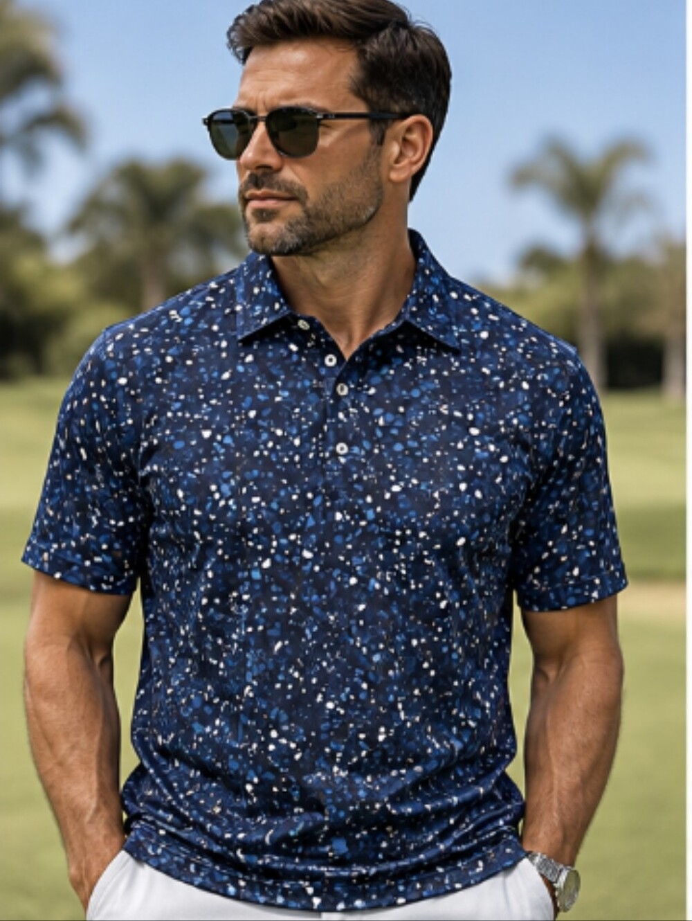 Yatta Golf Mens Navy Blue Patterned Polo Dress